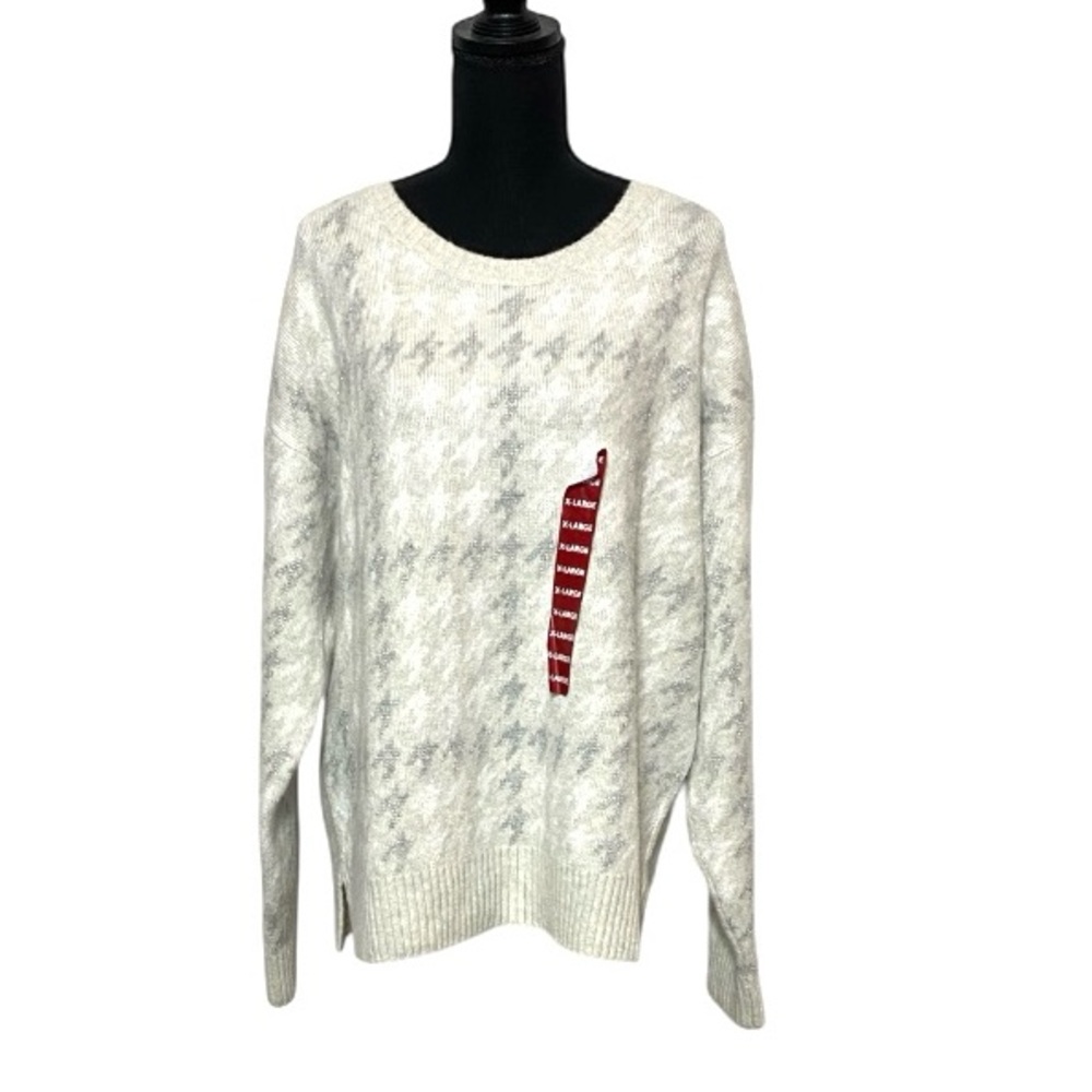 525 Women's Cream Silver Houndstooth Sweater XL